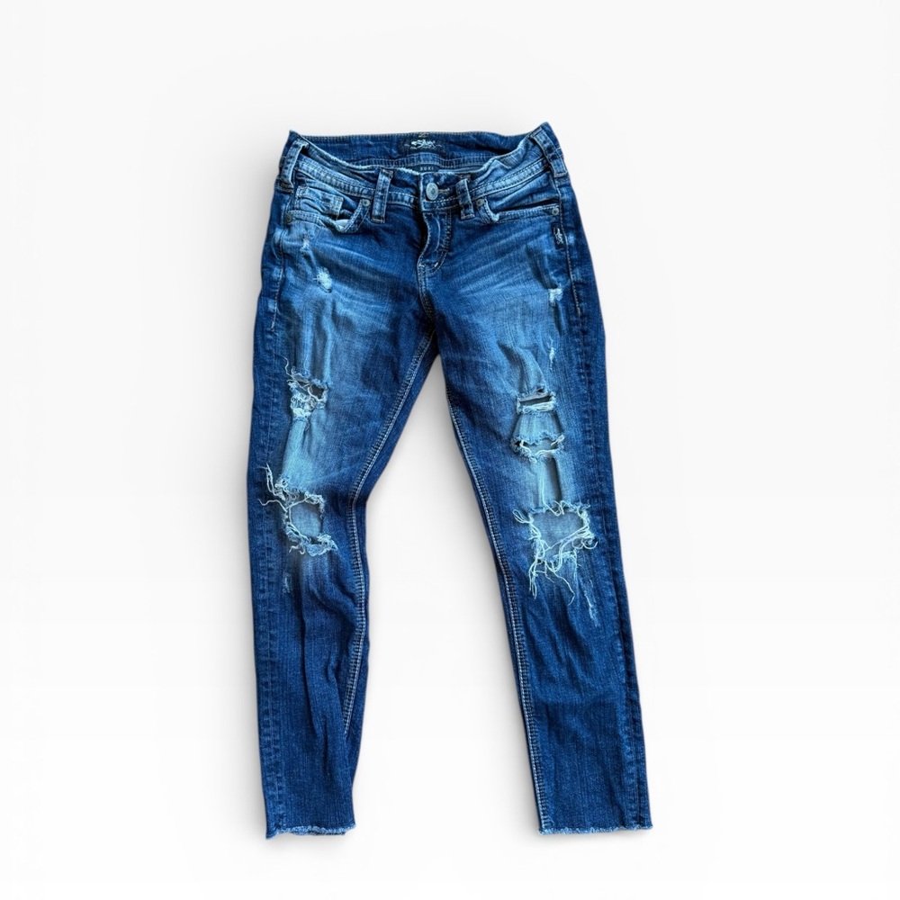 Silver Jeans Women's Distressed Dark Blue Skinny Jeans